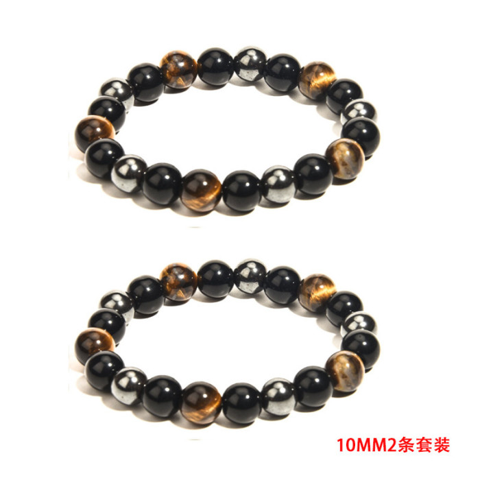 Cross-Border Men's Bracelet Tiger Eye Stone Black Gallstone Imitation Obsidian Bracelet Amazon AliExpress Cross-Border Jewelry Wholesale