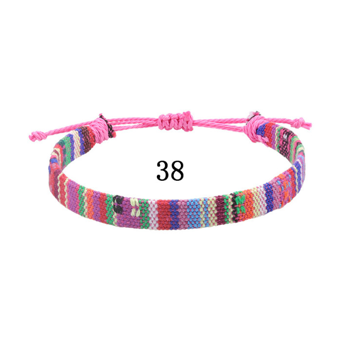 Amazon Hot-Selling Nepal Style Cotton Linen Woven Fabric Rainbow Anklet Versatile Colorful Adjustable Wide Anklet Rope