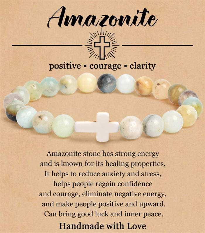 Cross-Border 8mm Pink Zebra Tiger Eye Cross Bracelet Pink Malachite Elastic Beaded Bracelet for Men and Women
