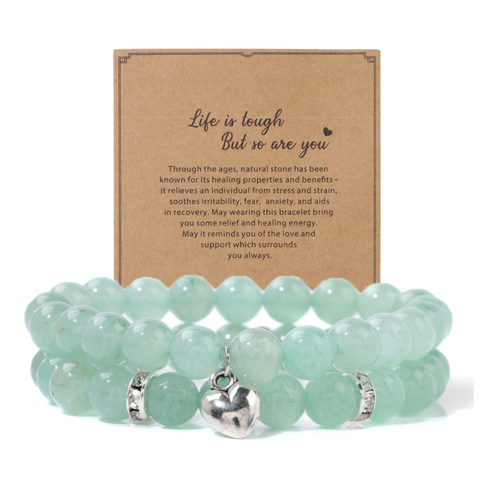 Cross-Border Hot Selling Pink Zebra Double Layer Bracelet Set Girl Gift Blue Pine Crystal Obsidian Heart Bracelet Hot Selling Water
