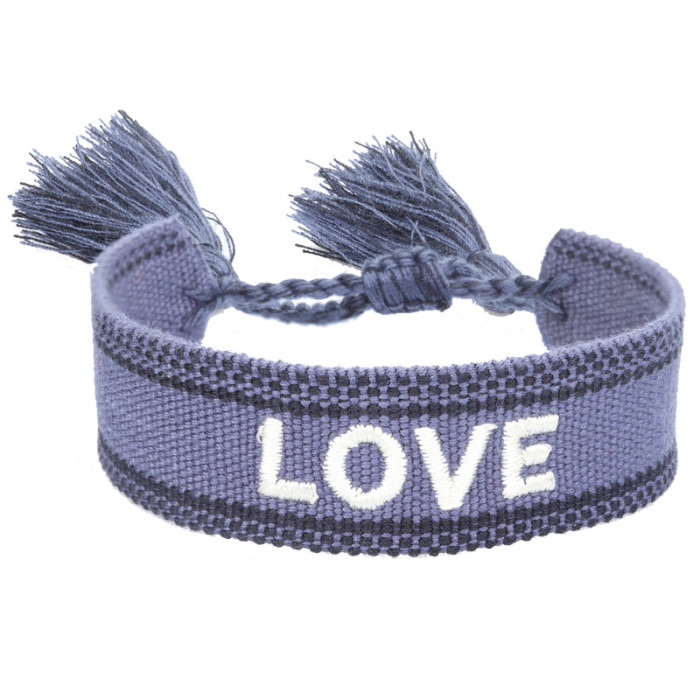 European and American Style Woven Couple Bracelets with Letter Embroidery, Tassel Wristbands, LOGO Fashionable Men's and Women's Woven Bracelets
