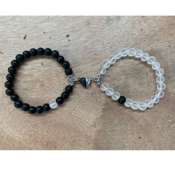 New Arrival Heart-Shaped Magnetic Stone Qixi Festival Couple Bracelet Cross-Border Exclusive Magnetic Tiger Eye Stone Volcanic Stone Bracelet