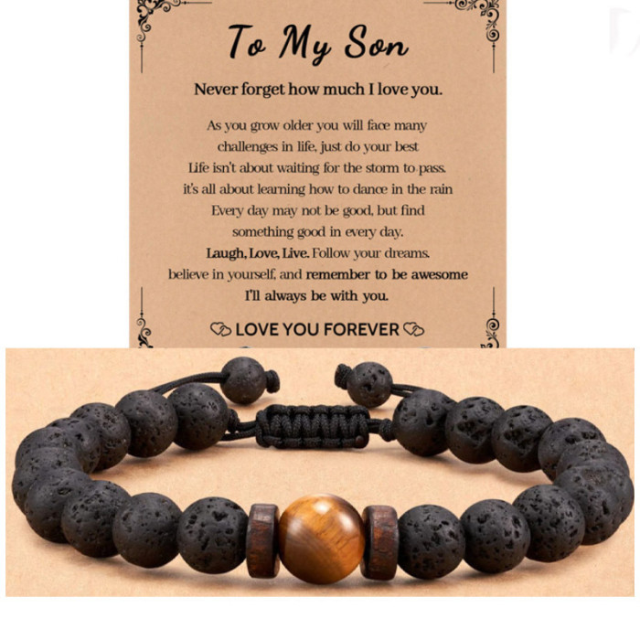 New Handmade Woven Bracelet for Son Husband Boyfriend Tiger Eye Stone Black Matte Bracelet Amazon Bestseller