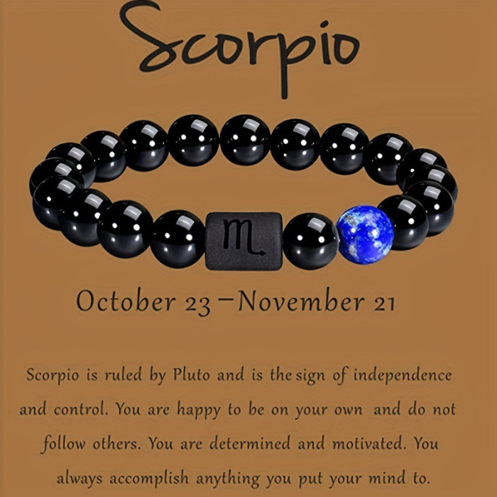 Cross-Border Hot-Selling Zodiac Black Matte Tiger Eye Stone Bracelet Hand-Woven 12 Zodiac Barrel Bead Obsidian Bracelet
