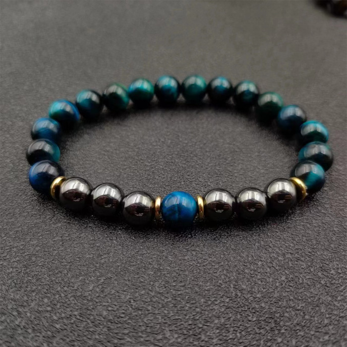 Amazon Bestselling Seven Meridians Chain Gold Jewelry Bracelet Colorful Volcanic Stone Turquoise Tiger Yoga Woven Bracelet