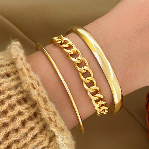 European and American Cross-Border Jewelry Retro Simple Metal Chain Bracelet Fashion Multi-Layer Snake Bone Braided Chain Set Bracelet