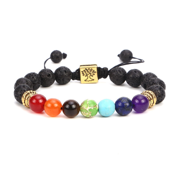 Cross-Border Accessories Rectangular Tree of Life Bracelet Tiger Eye Stone Volcanic Stone Fashion Woven Bracelet Wholesale Beads