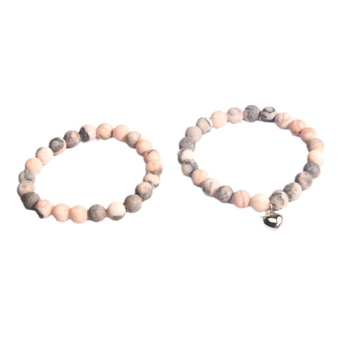 Pink Zebra Stone Bracelet Set Girl Gift Purple Striped Rose Red Agate Round Beads Bracelet Amethyst Bracelet Cross-Border