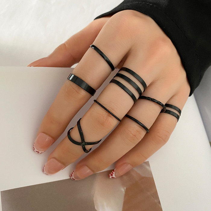 European and American New Style Electric Black Knuckle Open Ring Wholesale Creative Simple Ins Style Stackable Braided Plain Ring