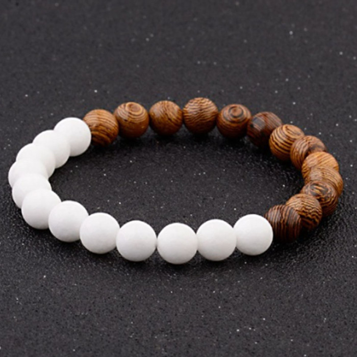 8mm New Style Wooden Bead Bracelet for Men, Volcanic Stone White Pine Red Pine Black Agate Stone Bead Bracelet for Women, European and American Style Bracelet