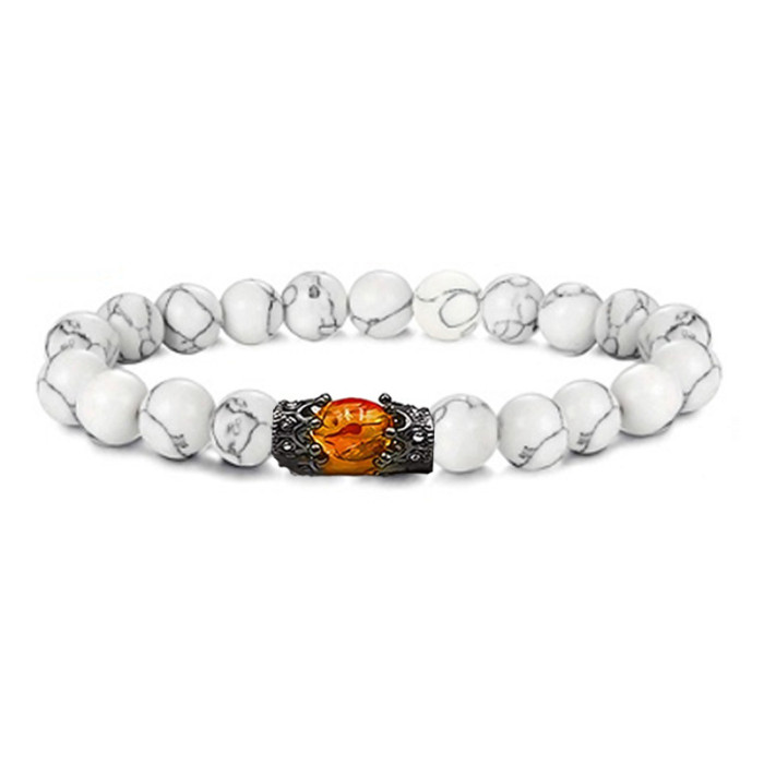 Cross-Border Hot Selling Imitation Obsidian Tiger Eye Stone White Pine Retro Alloy Crown Bracelet European and American Style Unisex Beaded Bracelet