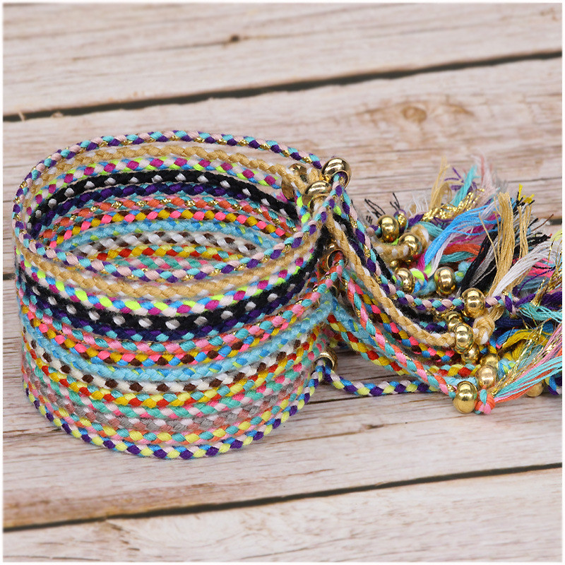 Amazon Hot-Selling Bracelet Copper Beads Tassel Hand Jewelry Colorful Cotton Thread Bracelet Unisex Ins Yiwu Foreign Trade New Model
