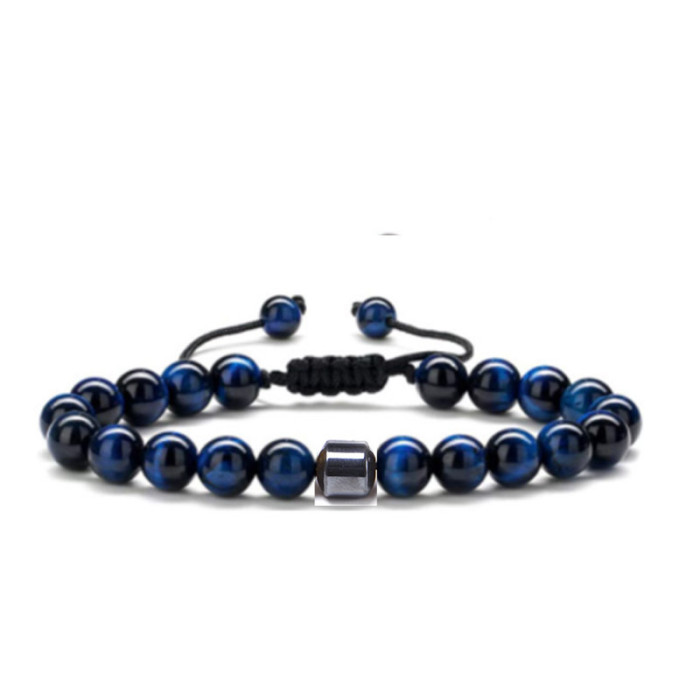 Cross-Border New Style Map Tiger Eye Stone Braided Bracelet White Pine Volcanic Stone Adjustable Accessories Hematite Bracelet