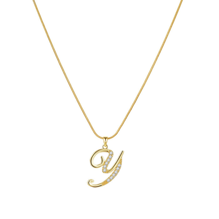 New 26 Letters Creative Simple Alloy Stone-Inlaid Snake Chain Gold Necklace High-End Collarbone Chain for Women