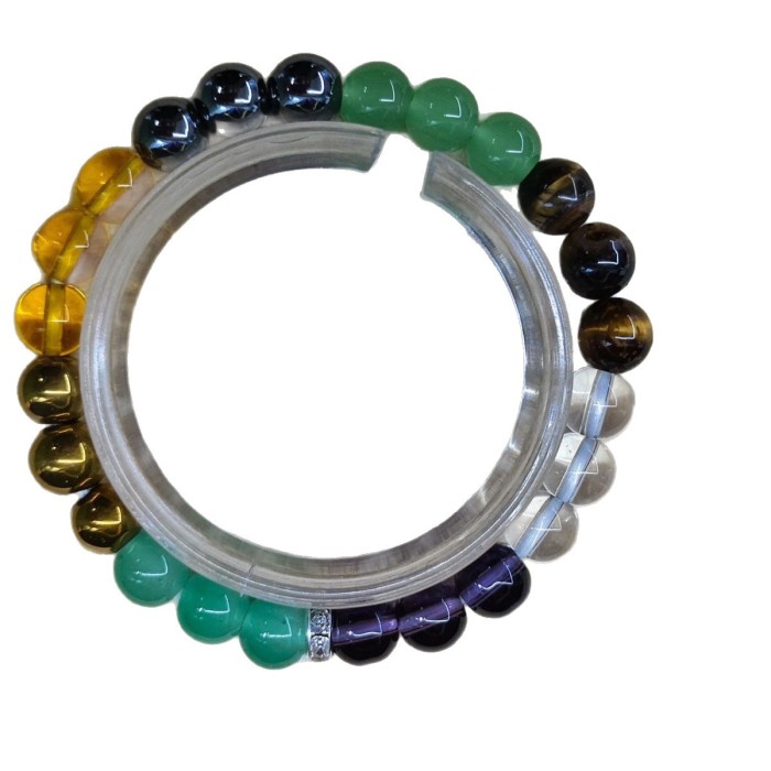 Amazon New 8mm Natural Stone Bracelet Black Gallstone Amethyst Handmade Elastic Cord Beaded Bracelet