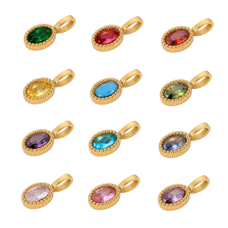 European and American Cross-Border Colorful Zircon Personalized High-End Niche Design Round DIY Stainless Steel Pendant Jewelry Wholesale