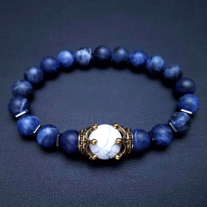 Cross-Border New Charm Men's Bracelet Fashion Luxury Alloy Crown Tiger Eye Stone Bead Bracelet Jewelry for Men