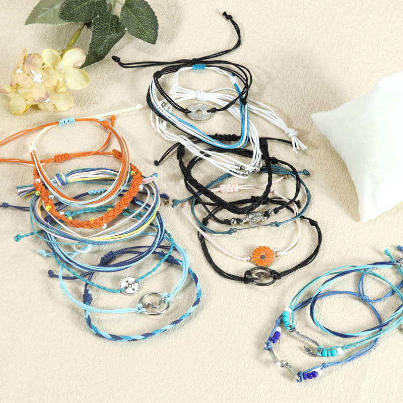 Cross-Border Amazon Foreign Trade Fashion Handmade Woven Colorful Bracelet Personality Trend Adjustable Matching Combination Bracelet
