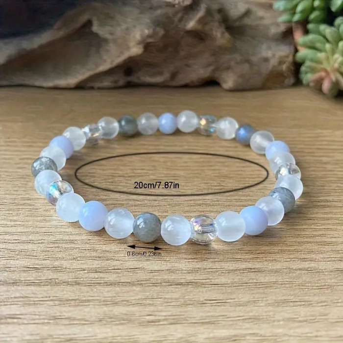 New Natural Stone 8mm Beaded Bracelet Blue Moonlight White Gemstone Bracelet Exquisite Simple Cream Style Bracelet