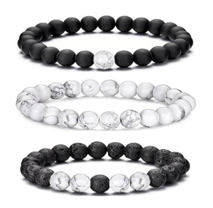 Hot-Selling Amazon European and American Men's Fashion Tiger Eye Volcanic Stone Bracelet White Pine Snowflake Bracelet Versatile Accessories