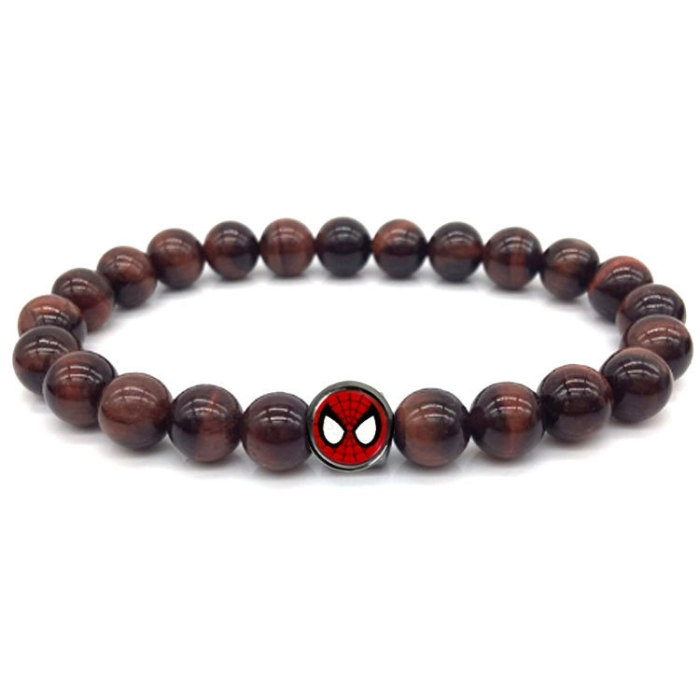 Accessories New European and American Men's Spider-Man Bracelet Tiger Eye Volcanic Stone White Pine Handmade Beaded Bracelet Beads