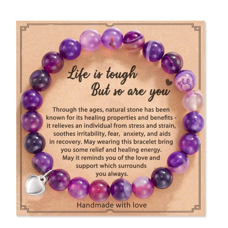 8mm Pink Zebra Stone Bead Bracelet with Card, Holiday Gift for Men and Women, Friendship Heart Bead Bracelet, Wholesale Hot Item