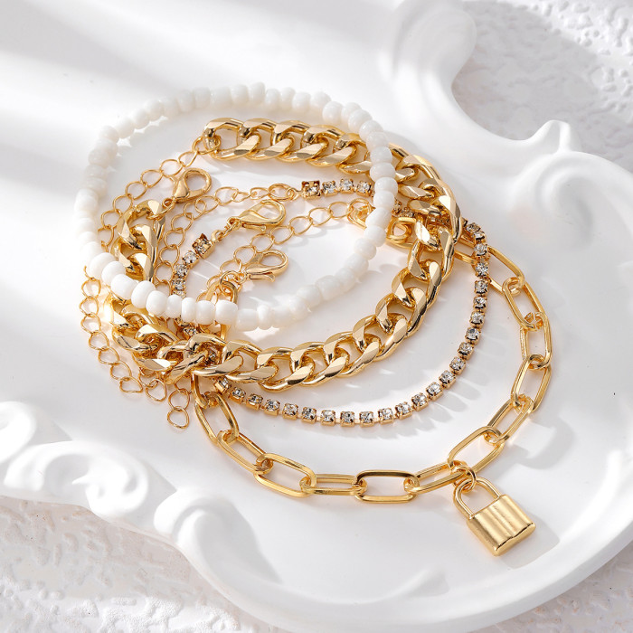 Amazon Hot-Selling Metal Bracelet Set Personality Thick Chain Bracelet Smooth Multi-Layer Open Bangle, Jewelry Sets