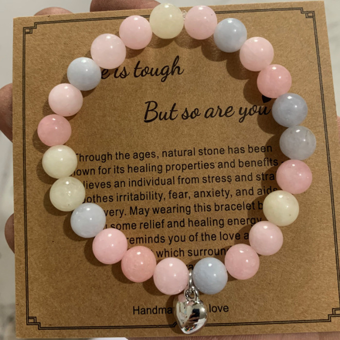 Cross-Border Jewelry Pink Zebra Stone Bead Bracelet Festival Gift for Men and Women Friendship Heart Bead Bracelet Wholesale Hot Item