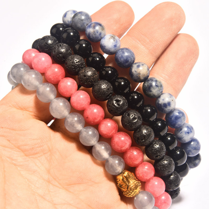 Amazon AliExpress New Tiger Eye Stone Bracelet Black Onyx Volcanic White Pine Blue Vein Stone Unisex Accessories Bracelet