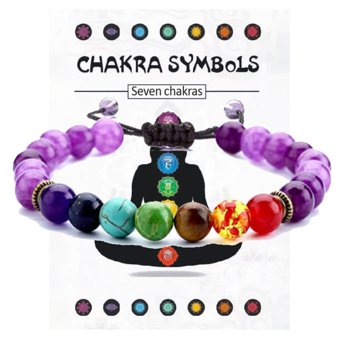 Amazon Summer Hot-Selling Seven Meridian Bracelet Non-Fading Tiger Eye Woven Yoga Wheel Beaded Bracelet Handmade