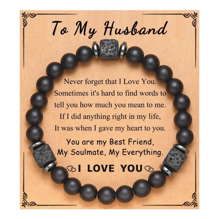 Amazon Hot-Selling Black Matte Square Volcanic Stone Bracelet Father's Day Gift Father's Day Card Bracelet