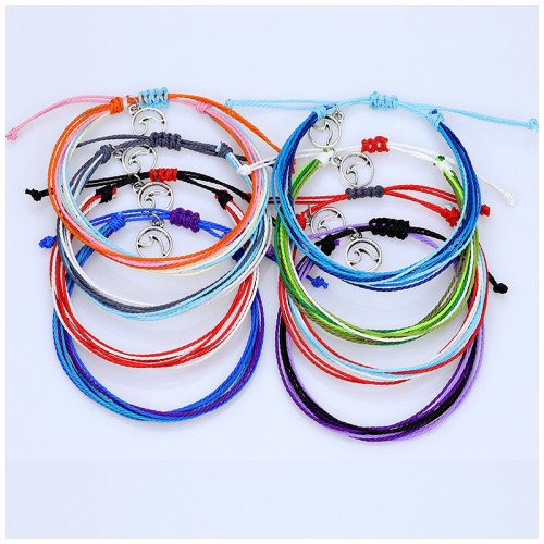 European and American Hot-Selling Ins Style Hand-Woven Bracelet Waterproof Wax Thread Wave Bracelet Tag