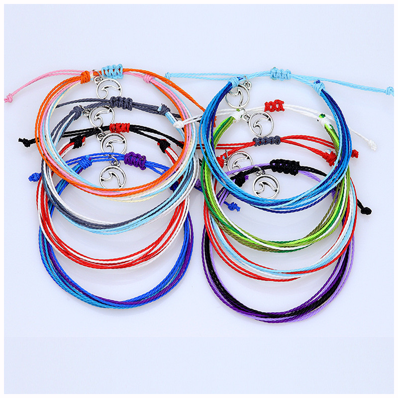 European and American Hot-Selling Ins Style Hand-Woven Bracelet Waterproof Wax Thread Wave Bracelet Tag