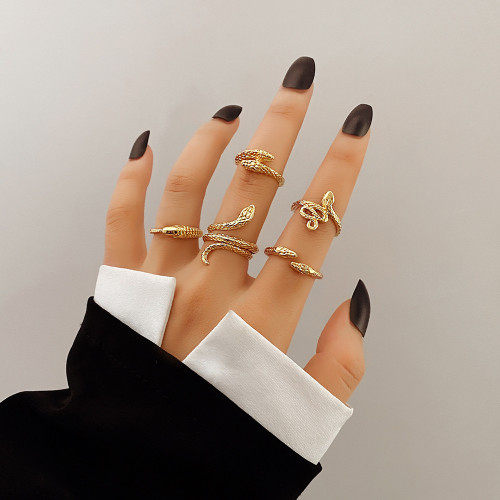 Han Jewelry World AliExpress Hot Sale European and American Retro Snake Moon Pearl Ring Set 5 Pieces