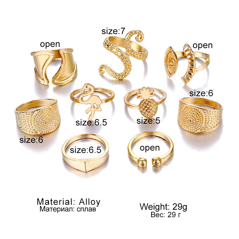 Cross-Border New European and American Pineapple Eye of Horus Open Ring Niche Temperament Creative Women's Jewelry 9-Piece Set
