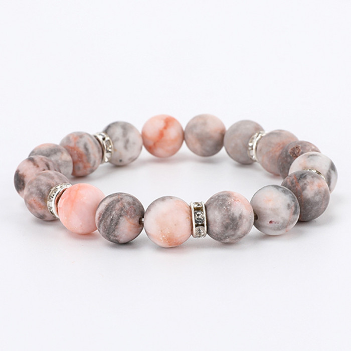 Cross-Border Hot Item 8MM Pink Zebra Inlaid Diamond Pink Spot Frosted Stone Beaded Bracelet High-End New Style Agate Amazon
