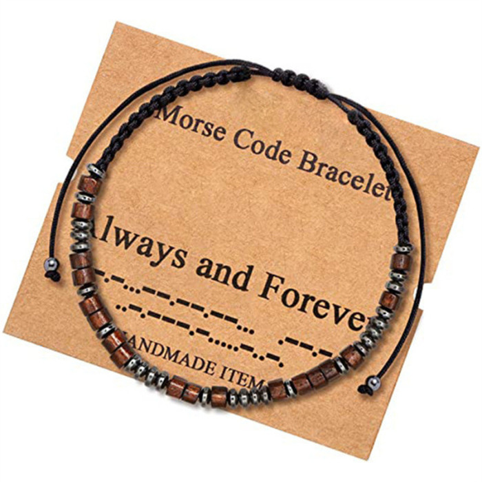 Amazon New Cross-Border Morse Code Bracelet Black Gallstone Wooden Bead Morse Bracelet Couple Bracelet In Stock