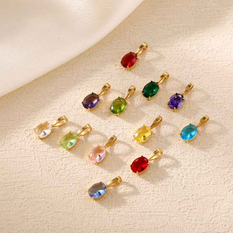 European and American Cross-Border INS Style Exquisite Fashion Colorful Zircon Accessories Water Drop Pendant Stainless Steel December Birthstone