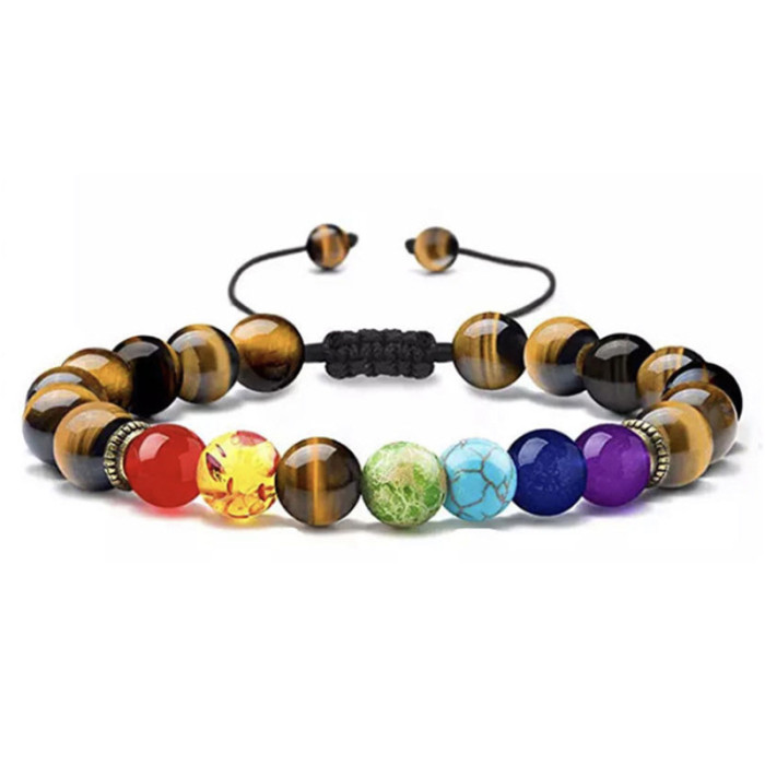 Cross-Border Hot Selling Seven Veins Alloy Jewelry Bracelet Colorful Volcanic Stone Turquoise Tiger Eye Yoga Woven Bracelet Bangle