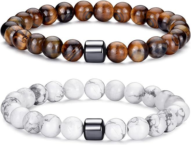 Amazon Cross-Border Volcanic Stone Bracelet Fashion Simple Tiger Eye Stone Bracelet Men's Elastic Cord Spacer Bead Bracelet Set