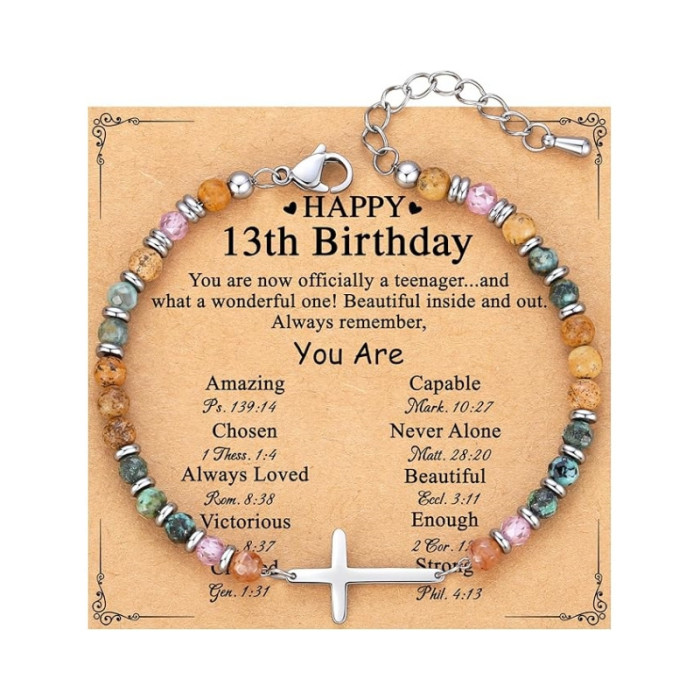 Amazon New Product 4mm Natural Stone Beaded Cross Lobster Clasp Adjustable Women's Bracelet with Card