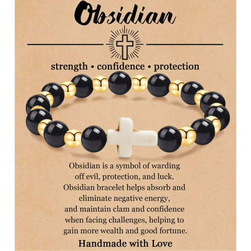 Cross-Border 8mm Pink Zebra Tiger Eye Cross Bracelet Pink Malachite Elastic Beaded Bracelet for Men and Women