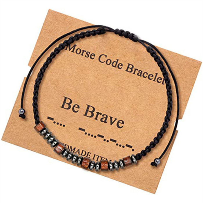 Amazon New Cross-Border Morse Code Bracelet Black Gallstone Wooden Bead Morse Bracelet Couple Bracelet In Stock