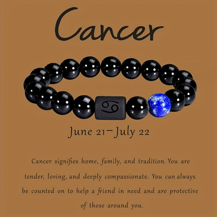 Cross-Border Hot-Selling Zodiac Black Matte Tiger Eye Stone Bracelet Hand-Woven 12 Zodiac Barrel Bead Obsidian Bracelet