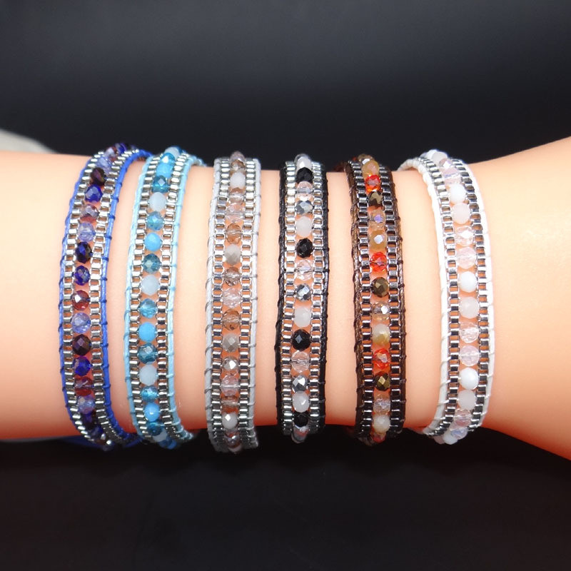 European and American Cross-Border Exclusive Creative Retro Simple Bohemian Style Vacation White Braided Rope Inlaid Crystal Push-Pull Bracelet