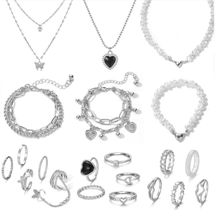 Amazon 21-Piece Pearl Jewelry Set High-End Multi-Layer Butterfly Necklace Heart Ring