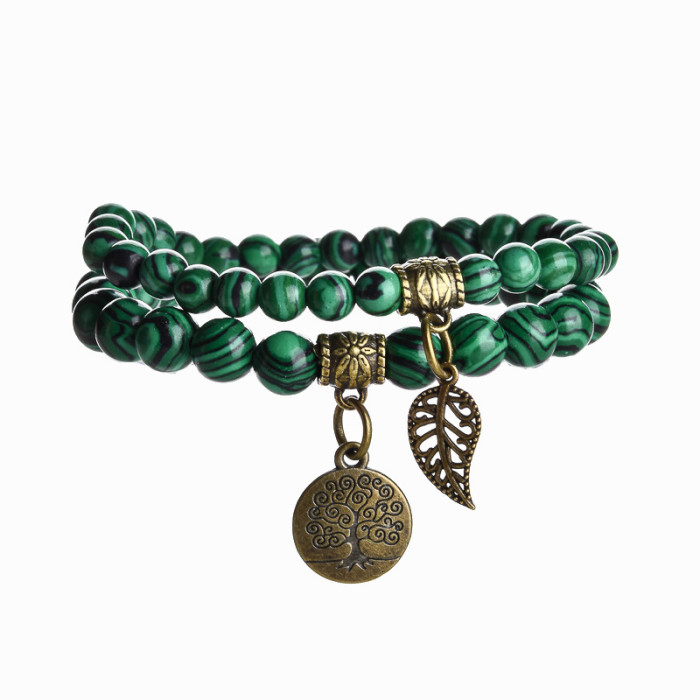 New Product 6m8m Tree of Life Leaf Pendant Set Bracelet Colorful Tiger Eye Amethyst Agate Bracelet Set Amazon