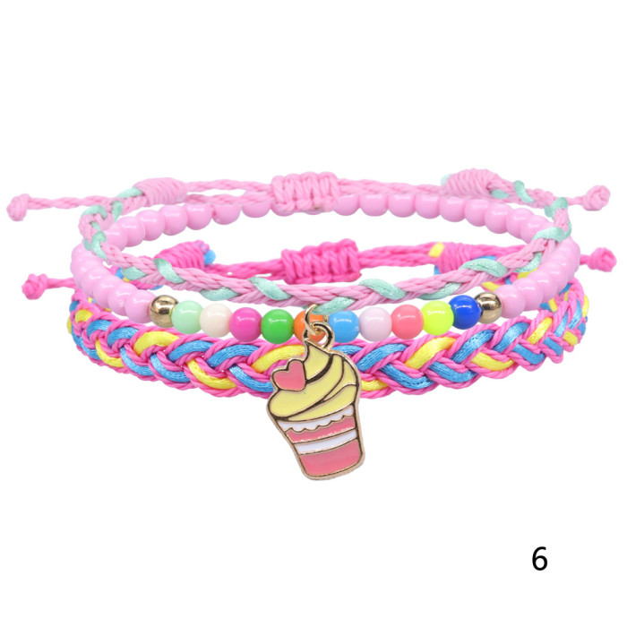 New Youth Dessert Series Woven Bracelet in Stock Colorful Beads Wax Thread Woven Friendship Bracelet Set