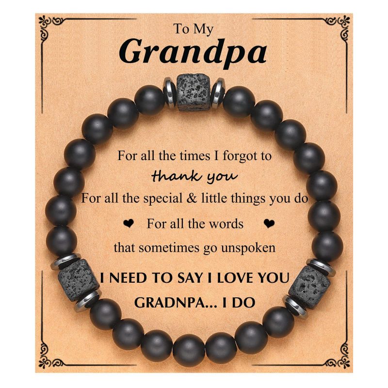 Amazon Hot-Selling Black Matte Square Volcanic Stone Bracelet Father's Day Gift Father's Day Card Bracelet