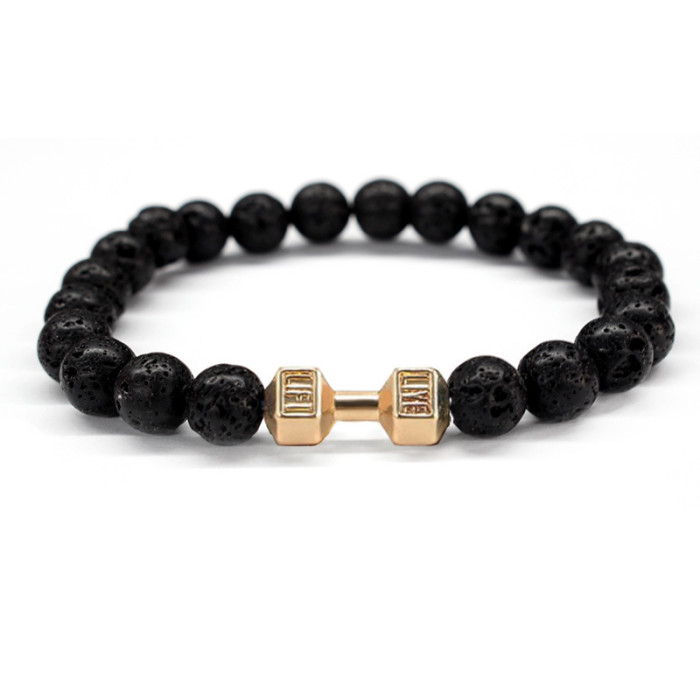 Silver Dumbbell Bracelet for Teenagers, Friendship Matte Stone Volcanic Stone Alloy Gold Dumbbell Sports Bracelet